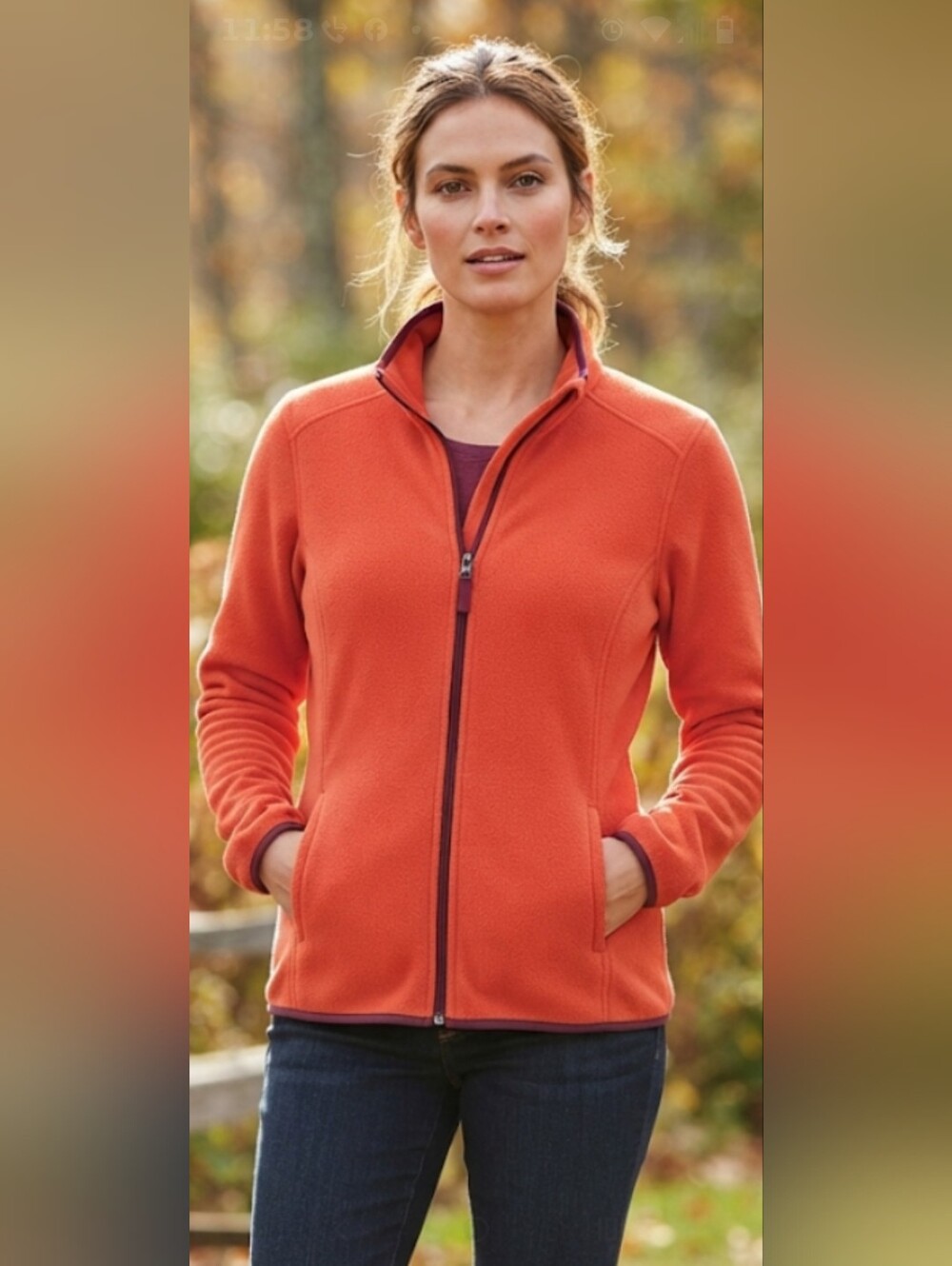 L.L. Bean Women's Orange Full-Zip Teddy Jacket